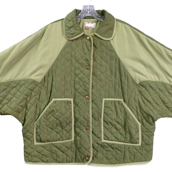 Anthropologie Pilcro Quilted Jacket Sz 1X Olive Green Oversized Cocoon Coat - Picture 4 of 14